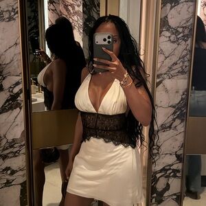 Meshki White and Black Lace Dress